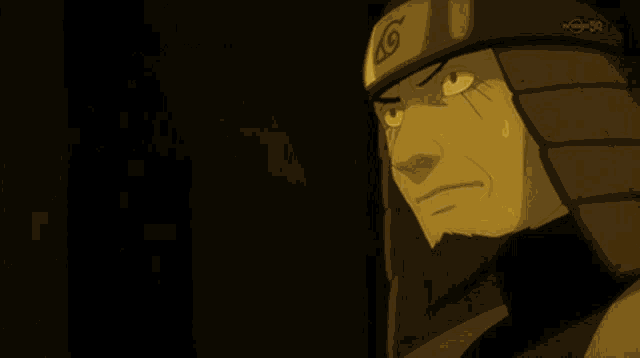 a man wearing a samurai hat with the letter g on his head