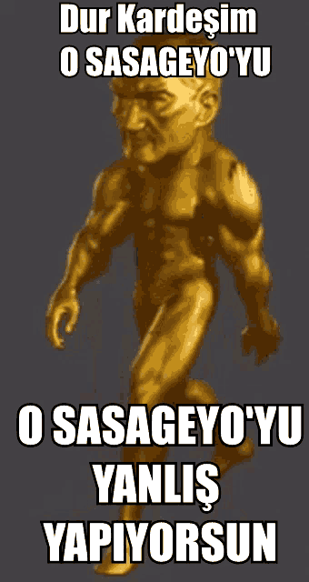 a statue of a naked man with the words dur kardesim o sasageyo ' yu