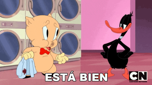 a cartoon of a pig and a duck with the words esta bien in the bottom right corner