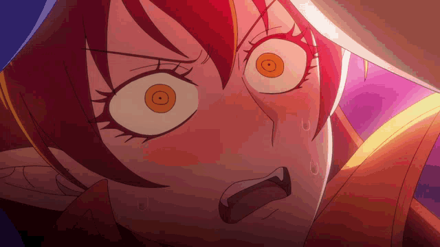 a close up of a cartoon character with a surprised expression on her face