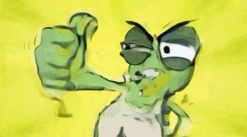 a cartoon frog is giving a thumbs up sign .