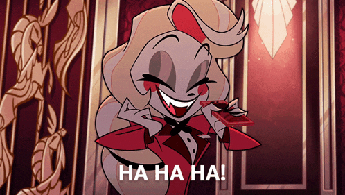 a cartoon character is laughing with the words ha ha ha written below her