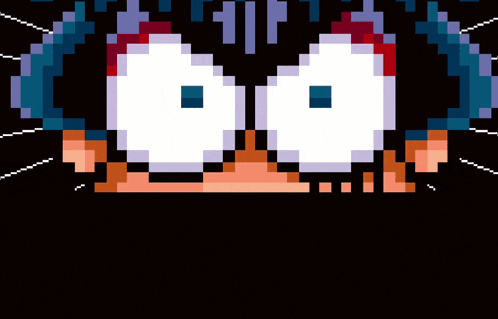 a pixel art of a face with the words oh no