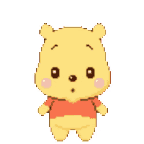 a pixel art illustration of winnie the pooh wearing a red shirt