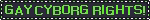 a sign that says gay cyborg rights in green