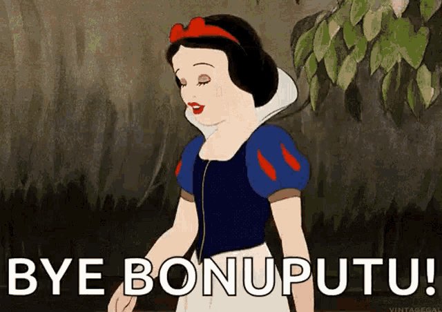 snow white from snow white and the seven dwarfs is saying bye bonuputu .