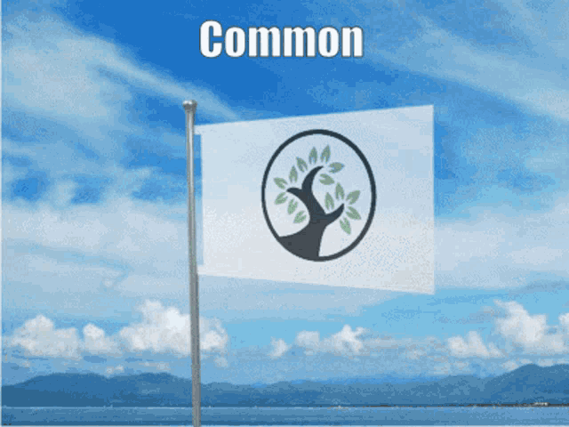a flag with a tree in a circle and the word common on the top