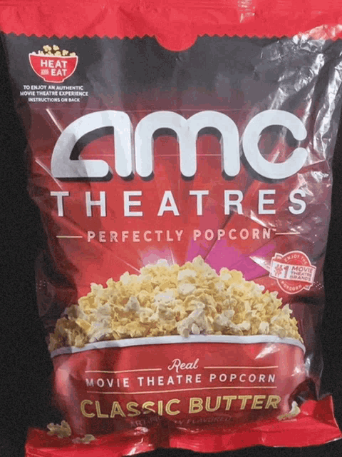 a bag of classic butter movie theatre popcorn from amc theatres