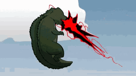 a pixel art drawing of a crocodile with a red sword in its mouth