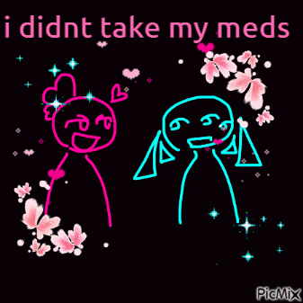 two stick figures are standing next to each other with the words i didnt take my meds