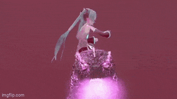 a purple light is coming out of a purple object and a person is standing in the middle of it .