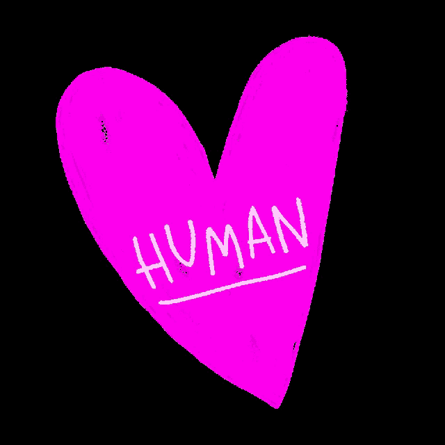 a pink heart that says human on it