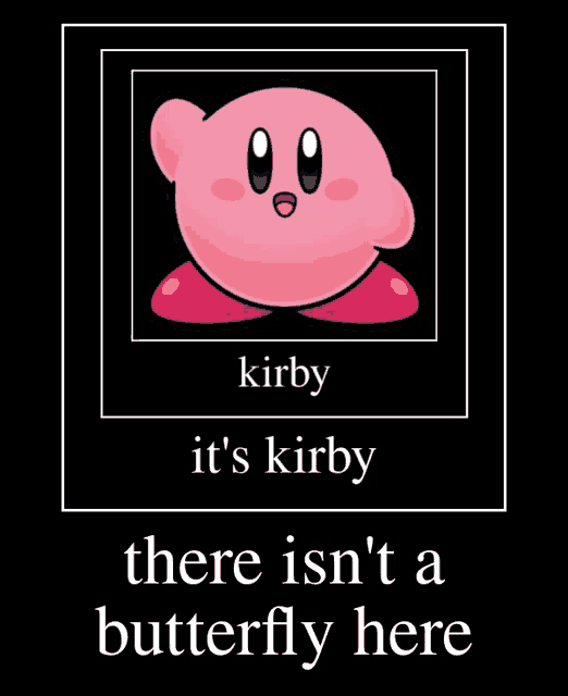 a picture of kirby with the words " kirby it 's kirby there isn 't a butterfly here " below it