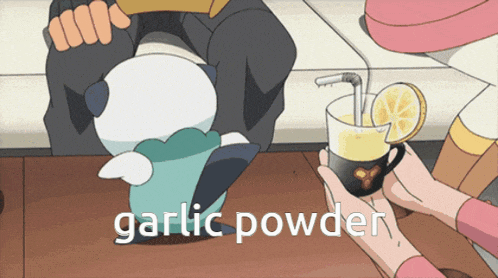 the word garlic powder is on a cartoon