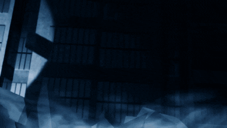 a dark room with a lot of windows and a shadow on the wall