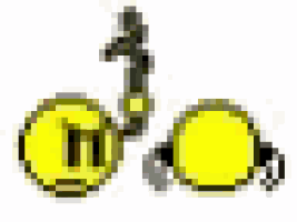 a pixel art illustration of a pair of chains with a yellow ball attached to it .