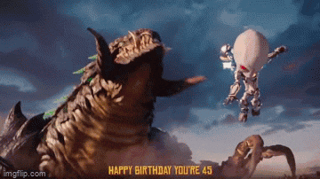 a happy birthday you 're 45 message is displayed on the screen