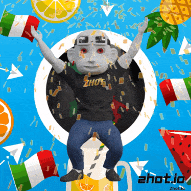 a cartoon character wearing a shirt that says zhot on it