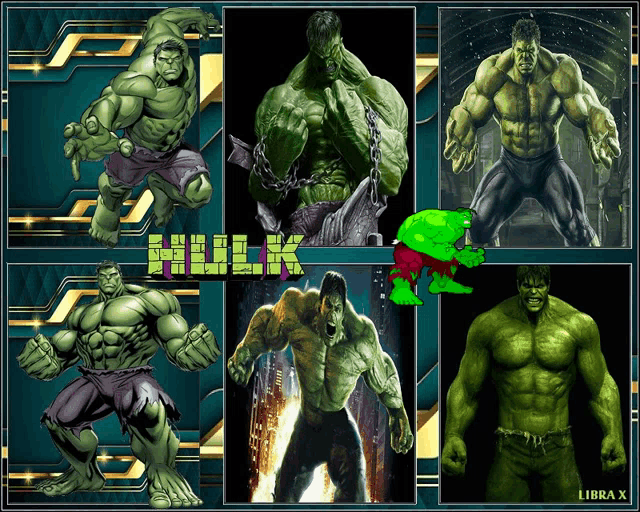 a collage of pictures of the hulk with libra x written on the bottom