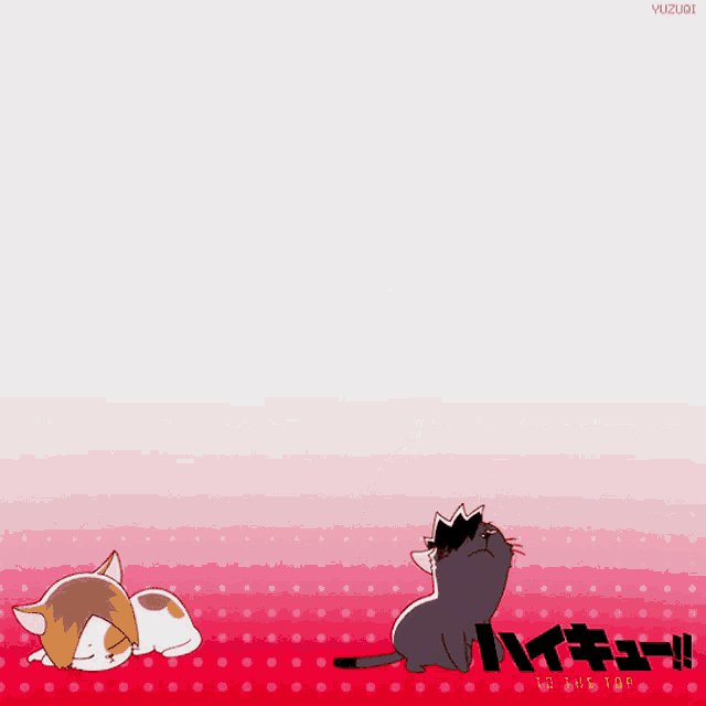 a cartoon drawing of a cat and a cat sleeping on a red background