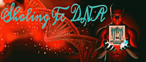 a man holding a book with the word dna on it