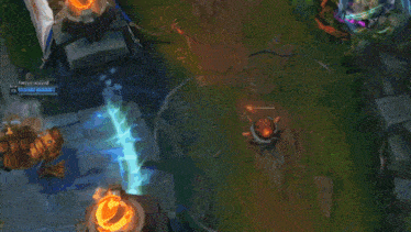 an aerial view of a league of legends game where a player is being attacked by a monster .