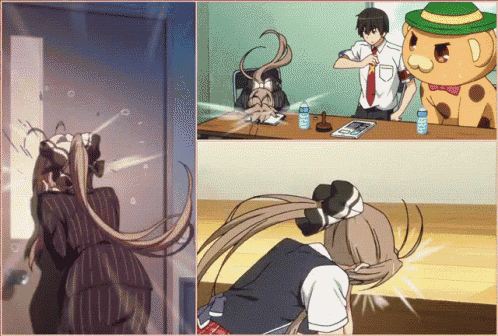 a collage of anime characters including a cat with a green hat on