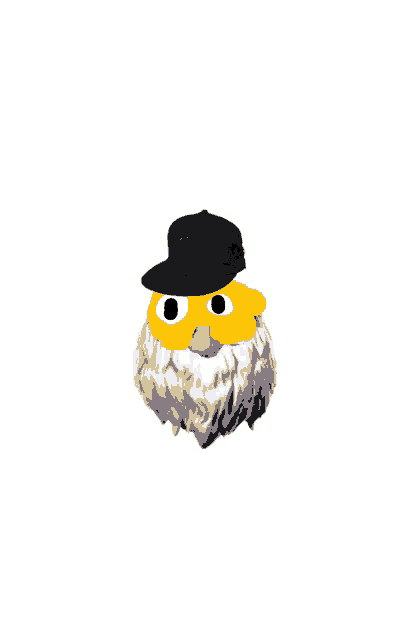 a cartoon character with a beard wearing a hat with a dragon on it