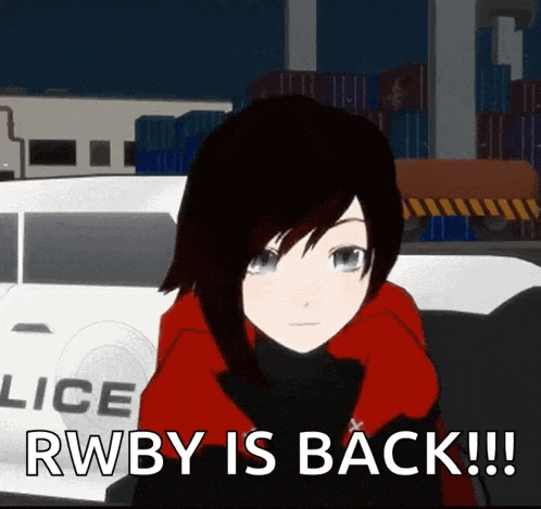 a picture of a girl with the words rwby is back