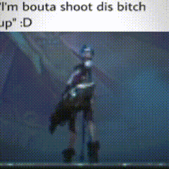 a person standing on a pole with the words i 'm bouta shoot dis bitch up : d