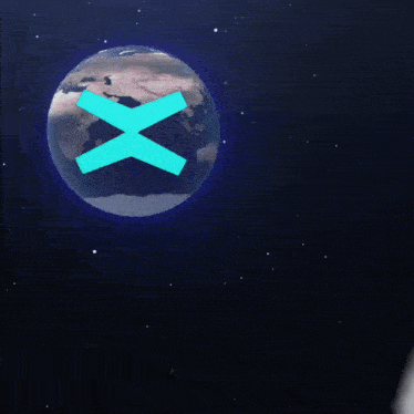an astronaut looking at a planet with a blue x on it