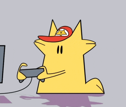 a yellow cartoon character wearing a red hat is holding a video game controller