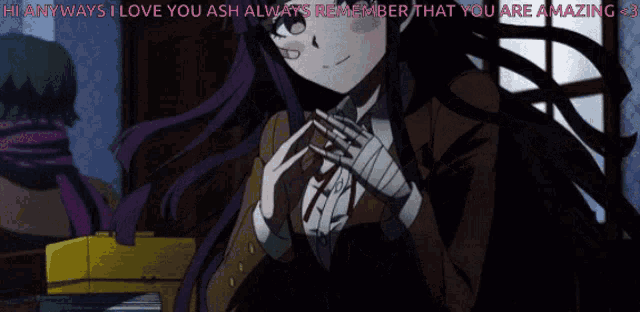 a picture of a girl with the words " anyways i love you ash always remember that you are amazing " at the top