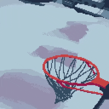 a pixel art of a person playing basketball with a hoop
