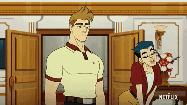 a cartoon of two men standing in a room with a netflix logo on the bottom right