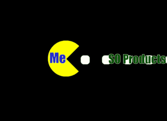 a pac man logo with the words me and so products
