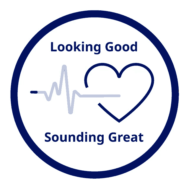 a logo for looking good sounding great with a heart and a heartbeat