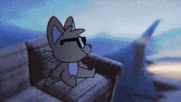 a cartoon cat wearing sunglasses sits on a chair