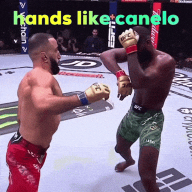 two men are fighting in a boxing ring with the caption hands like canelo