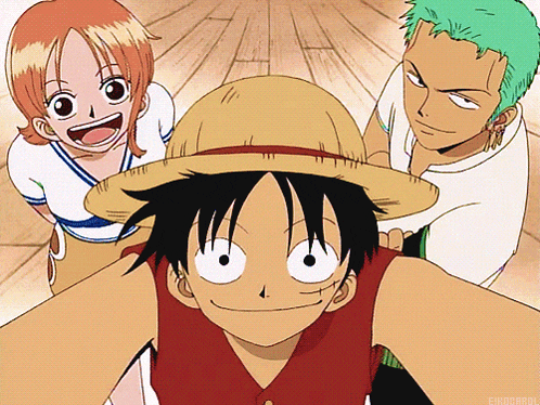 monkey d luffy and nami are posing for a picture together