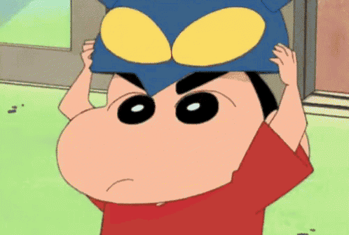 a cartoon character is wearing a blue mask on his head