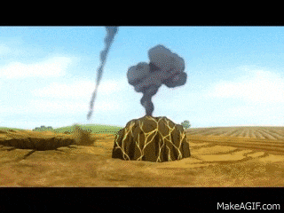 a computer generated image of a volcano erupting in the desert