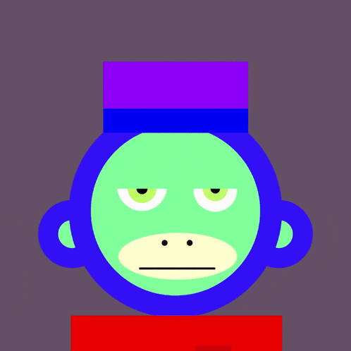 a cartoon of a monkey with a pink shirt and a green square on his chest