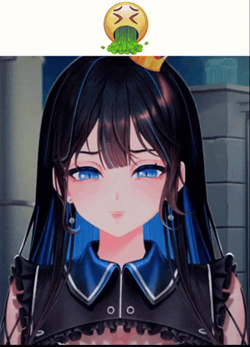 a girl with a crown on her head has a smiley face coming out of her nose