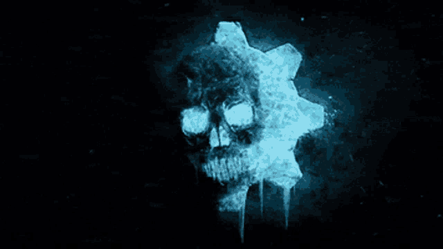 a skull in the shape of a gear is surrounded by ice