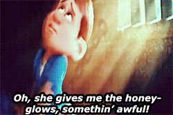 a cartoon character with the words oh she gives me the honey glows somethin ' awful