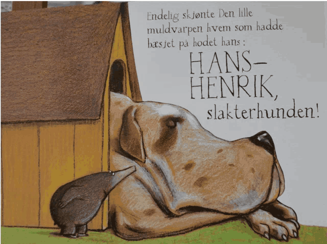 a drawing of a dog and a hedgehog with the words hans henrik slatterhunden