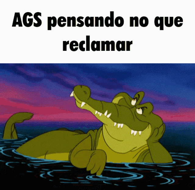 a cartoon crocodile in the water with the words ags pensando no que reclamar