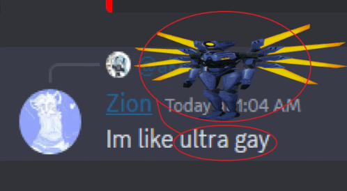 a blue robot with yellow wings and the words im like ultra gay on the bottom