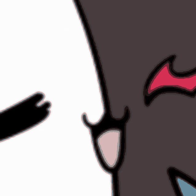 a close up of a cartoon character 's face with devil horns and a tongue sticking out .